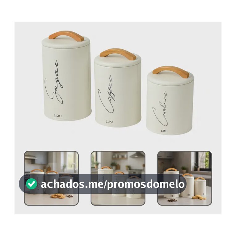 Kit 3 Potes Herméticos Mantimentos Com Tampa Alça Moderno cor creme