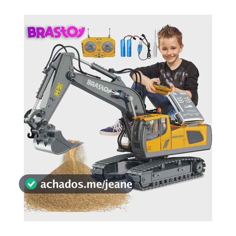 Brastoy Escavadeira De Controle Remoto Cor Amarelo Personagem Realista Escala 1:20