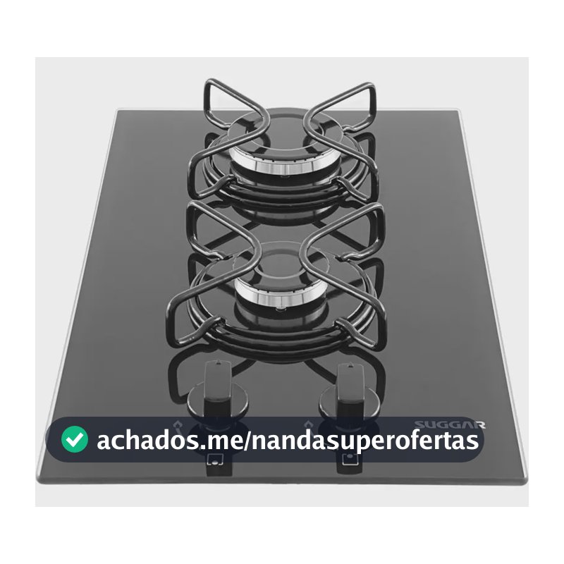 Fogão De Mesa Cooktop 2 Bocas Vidro Preto À Gás Suggar Fg200 Preto