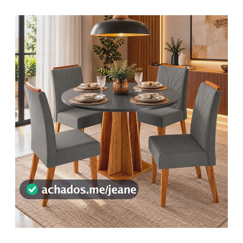 Conjunto Sala Jantar Bristol 4 Lugares Tampo Mdf 90cm Giulia Cinza