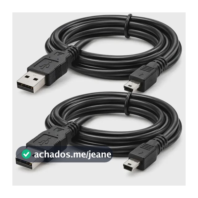 Kit 2 Cabos Mini USB V3 1,5m USB-A Mini-B Pinos para Controle PS3 Câmera Digital GPS MP3 MP4 HD Externo Carregamento e Transferência de Dados Preto