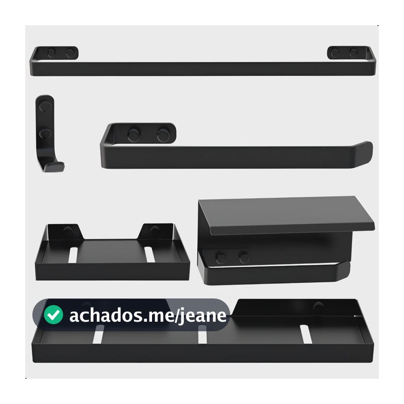 Kit Acessórios para Banheiro Preto Fosco 6 Peças CromoShop Cs Max