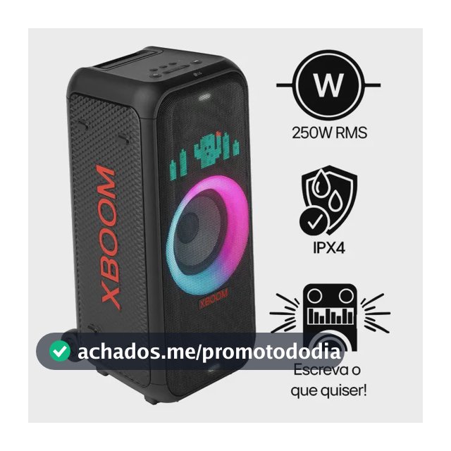 Caixa de Som LG XBOOM XL7T Bluetooth 5.1, 250W, Som Potente, LED Personalizável, Party Mode, Resistente à Água IPX4, Bateria Longa Duração e Design Compacto