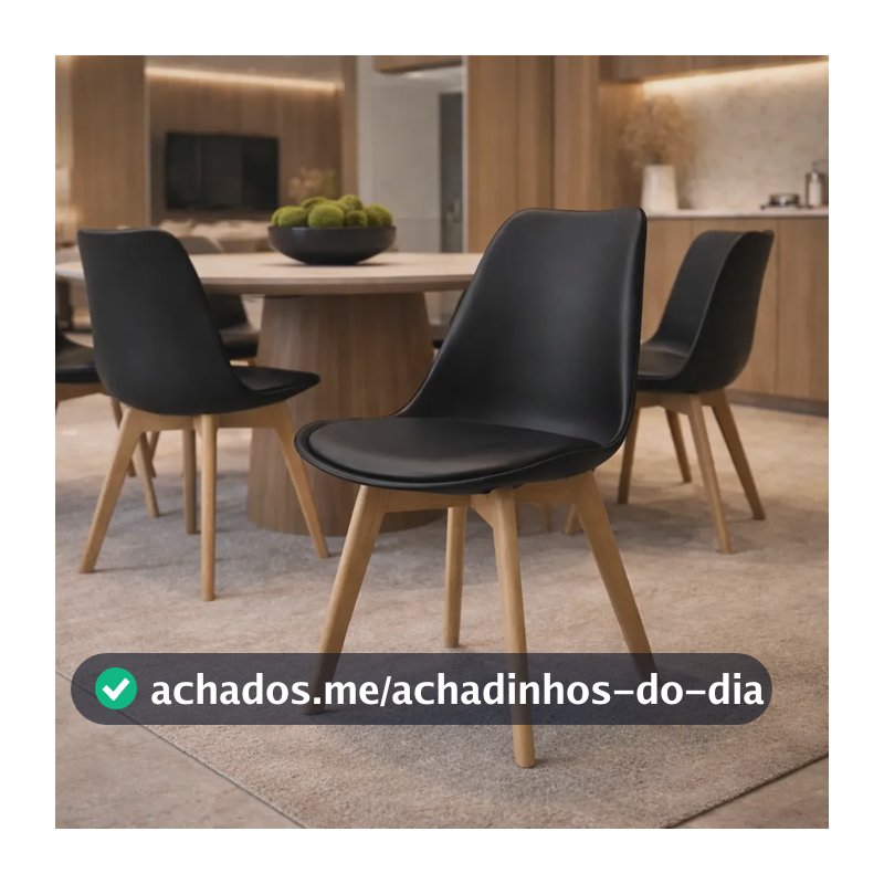 Kit 4 Cadeiras De Jantar Leda Tulipa Com Assento Estofado Leda Preto