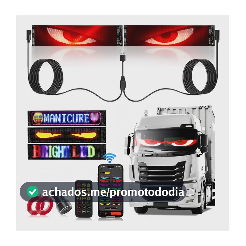 Olhos Led Parabrisa Caminhão Carro 60cm 2pcs Usb Universal Matriz De Leds Preto Rgb (multicolor)