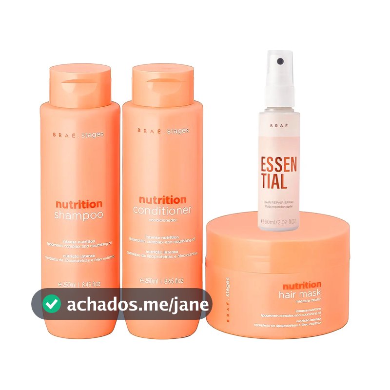 Kit Braé Stages Nutrition Shampoo,cond,másc + Essential 60ml