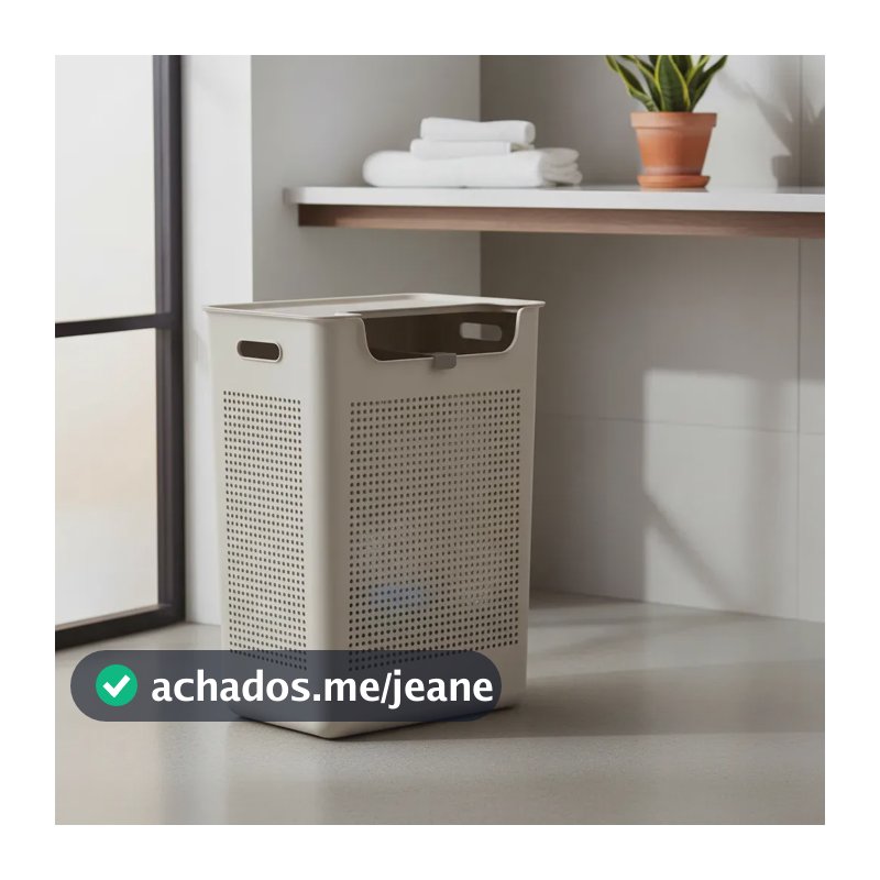 Cesto Roupa Duplo Compartimento 50l Divisória Lavanderia Ou Bege