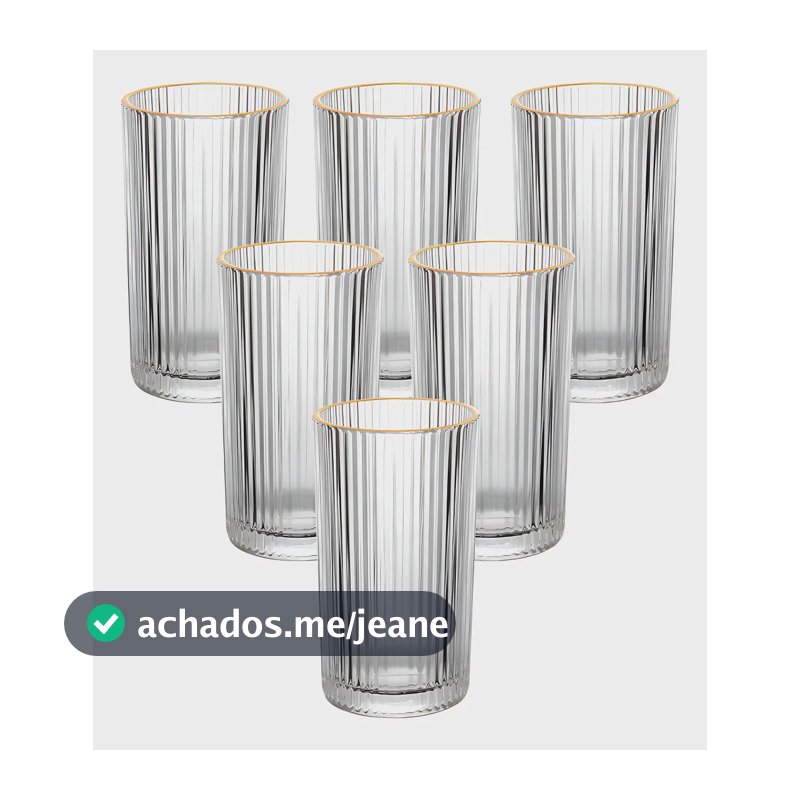 Jogo 6 Copos Altos Vidro 420ml Borda Dourada Hauskraft Transparente
