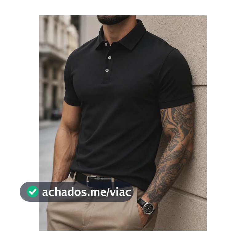 Camisa Polo Masculina Piquet Slim Manga Curta Preto P