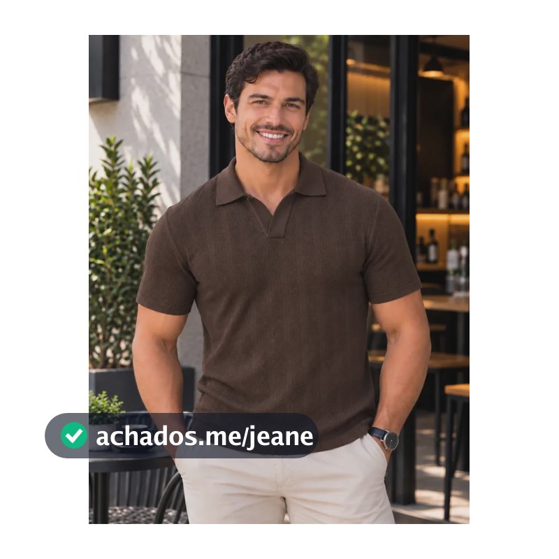 Camisa Polo Italiana Masculina Sem Botões Em Tricot Marrom G