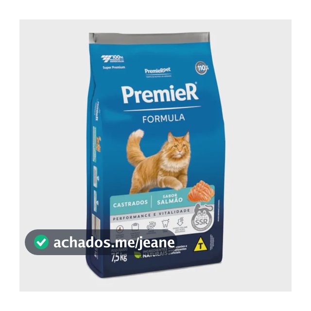 Premier Ração Gatos Castrado Salmão 7,5kg