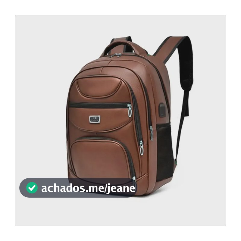Mochila Couro Marrom Masculina Impermeável Notebook Usb Reforçada Com 7 Bolsos Executiva Para Trabalho Viagem Faculdade Modelo Premium Social