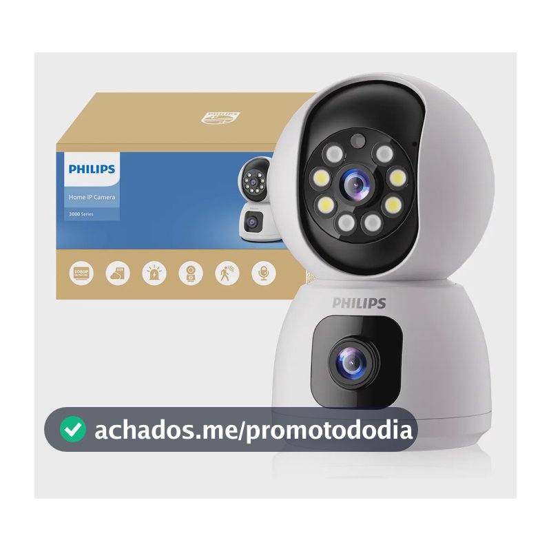 Câmera De Segurança Philips Wifi Dupla Lente Full Hd 2mp Visão Noturna Colorida Infravermelha 360° Ptz Detecção Humana Áudio Bidirecional Monitoramento Remoto App Câmera Interna Ip Branco