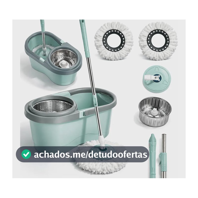 Mop Giratório 8l Rodinhas Esfregão 130cm Cesto Inox C/ Refil