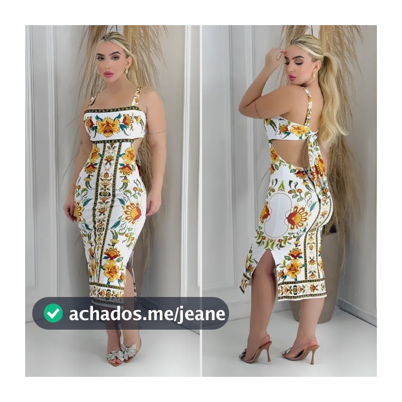 Vestido Feminino Midi Elegante Estiloso Casual Multicolorido Estampado Único 36-42
