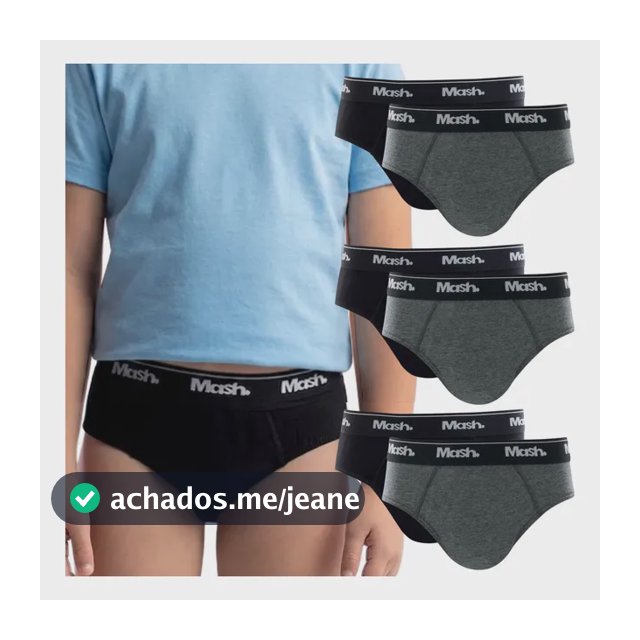 Kit 6 Cuecas Slip  Infantil Mash Algodão Respirável Original