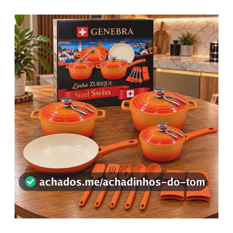 Jogo Panelas Genebra Cerâmica Antiaderente 16 Peças Indução Laranja