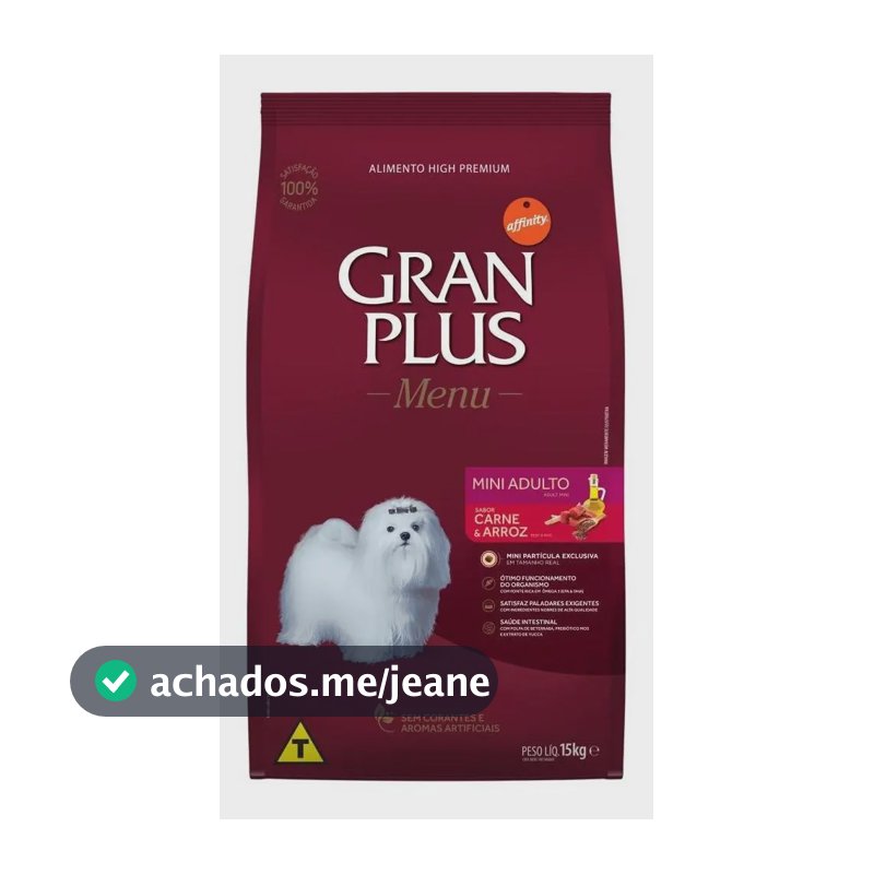 Ração Gran Plus Cães Menu Adultos Mini Carne E Arroz 15kg