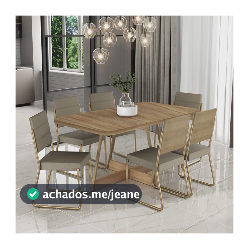 Conjunto Sala De Jantar 6 Cadeiras Charlotte Carraro Dourado