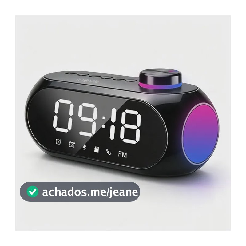 Caixa De Som Bluetooth Sem fio inova Com Despertador Rádio Fm Relógio Led Luz RGB