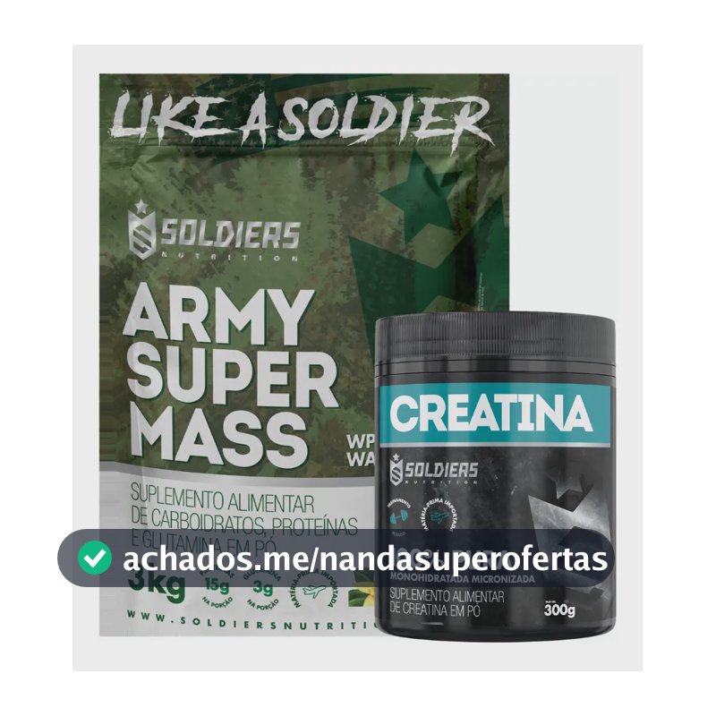 Kit: 1 Hipercalórico 3kg + 1 Creatina 300g - Soldiers Nutri Sabor Baunilha