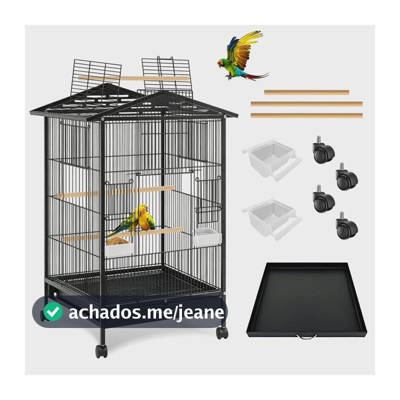 Gaiola viveiro para calopsitas periquito de colar 97x46x46cm Nexmidiopet preto