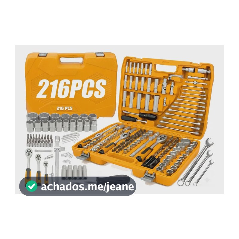 Kit Ferramentas Jogo Soquetes 61-216 Peças Aço Crv + Maleta 216pcs