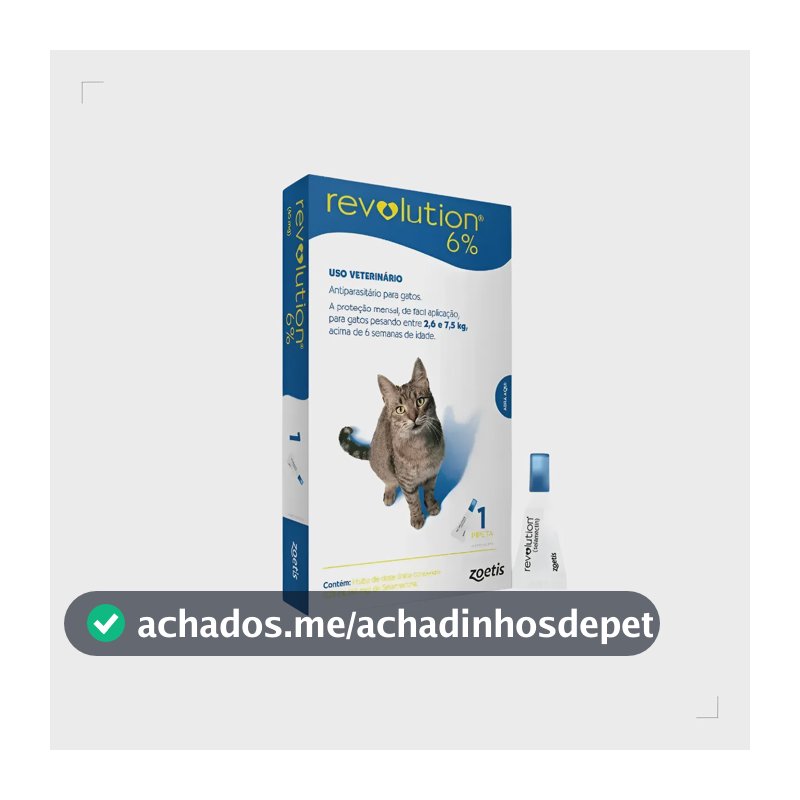 Antipulgas Revolution 6% 0,75ml Gato 2,6-7,5kg Pipeta Zoetis 0,75ml