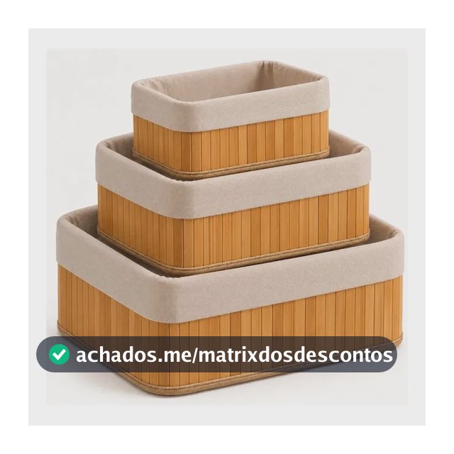 Kit 3 Cestos Organizadores De Bambu Retangulares Com Forro
