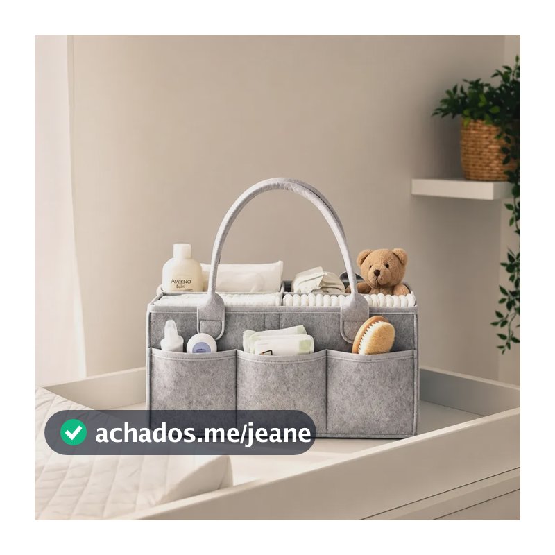 Organizador Fraldas Bebê Cesto Feltro Com Alça Cinza-claro