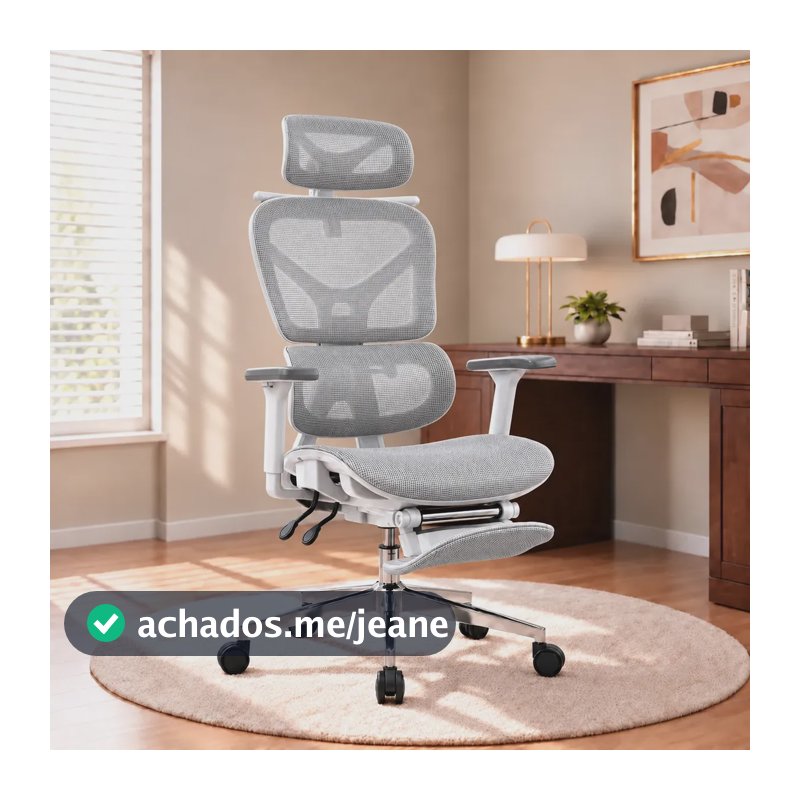 Cadeira Presidente Ergonômica com Apoio para Pés e Suporte Lombar Adaptável Sweet Studio Cinza