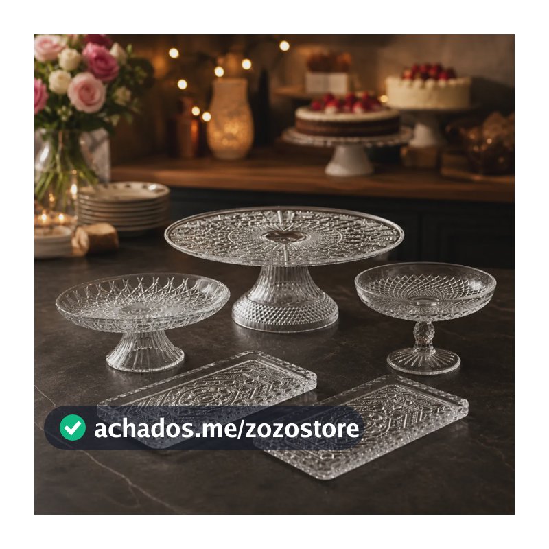 Kit Acrílico Lapidado Bolos Doces Boleira Bandejas Doceira Transparente
