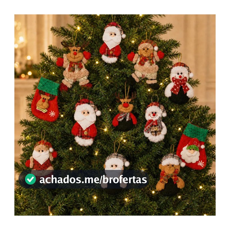 Kit 12 Bonecos Natalinos Enfeites Pendentes Papai Noel Urso Meia Decoração Árvore De Natal