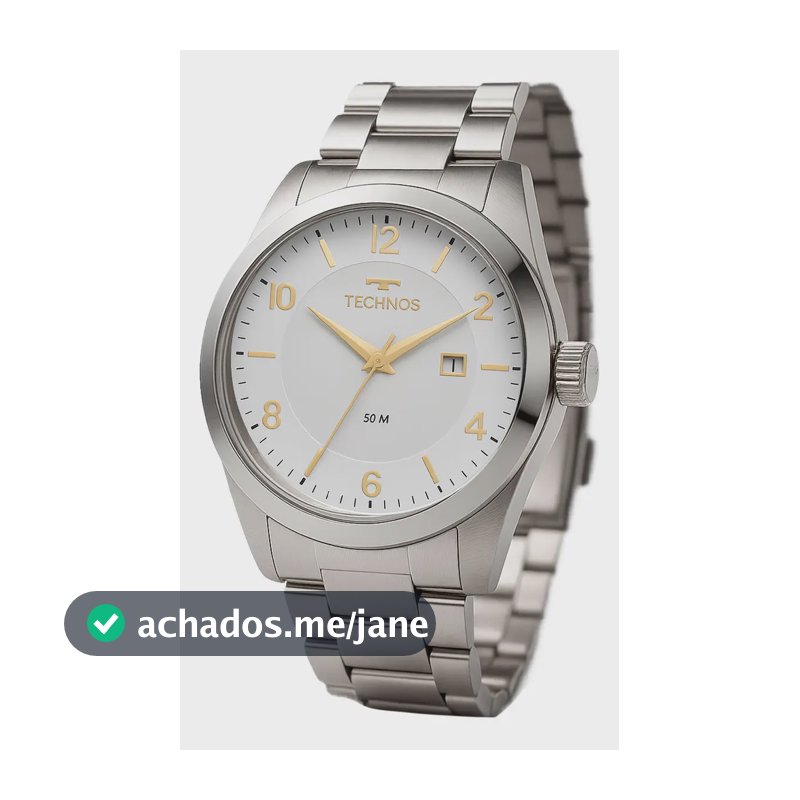 Relógio Technos Masculino Steel Prata Quartz Aço Inox Com Calendário