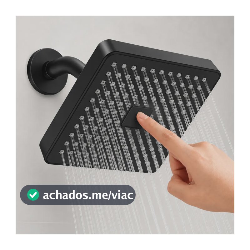 Heemli Ducha Chuveiro Alta Autolimpante Articulável Quadrada Preto Fosco