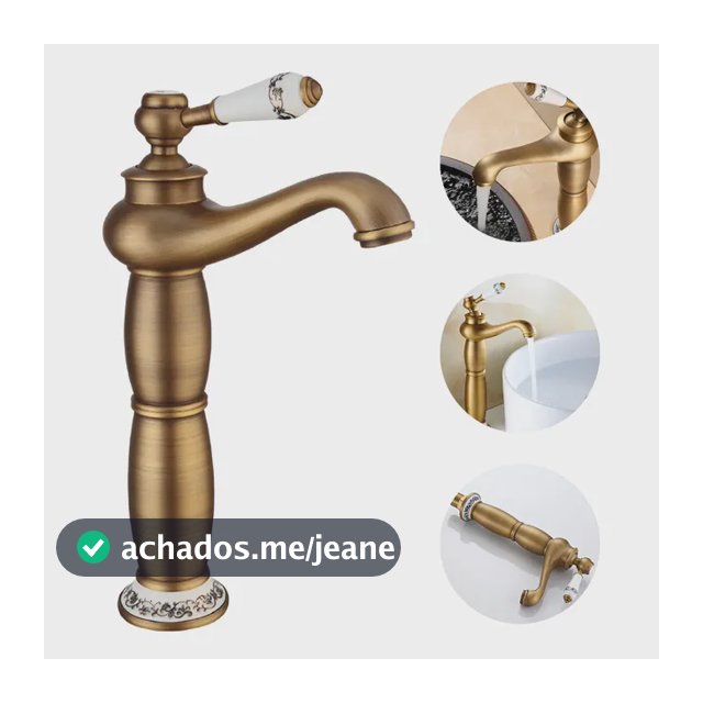 Torneira Monocomando Retrô Vintage Bronze Banheiro Porcelana