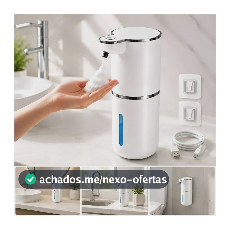 Saboneteira Automática Dispenser Recarregável Espuma Sensor Usb Lava Mãos Higiênico Desinfeta Sabonete Liquido Branco - X-Gun