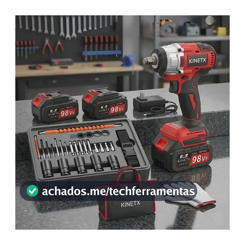 Chave Impacto Kinetx 780nm Brushless Kit 2 Baterias 98vf Vermelho 127/220v