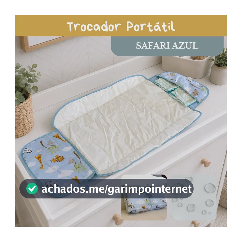 Trocador De Fralda Bebê Impermeável Dobrável Compacto Retrátil Toque Super Macio Luxo Lindas Estampas Safari azul