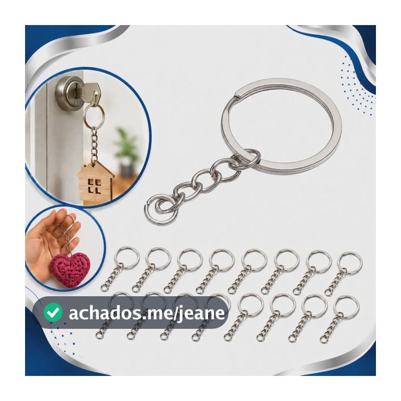 Kit 100 Argolas Italianas Para Chaveiro 25mm Com Corrente E Elo 8mm Prata Addiesdive