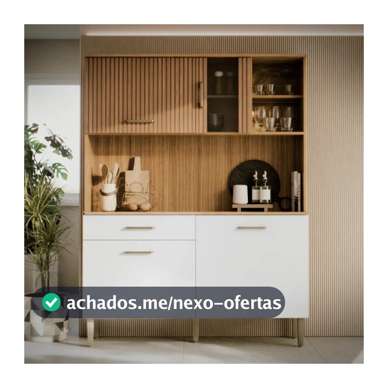 Armário de Cozinha M Casa Móveis Viena Compacto com Nicho e Balcão Multiuso Branco/Ripado
