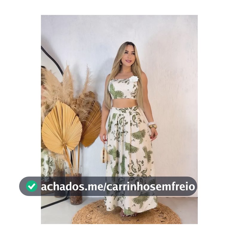 Conjunto Feminino Cropped C Alça E Saia Longa Florido Casual Verde Único