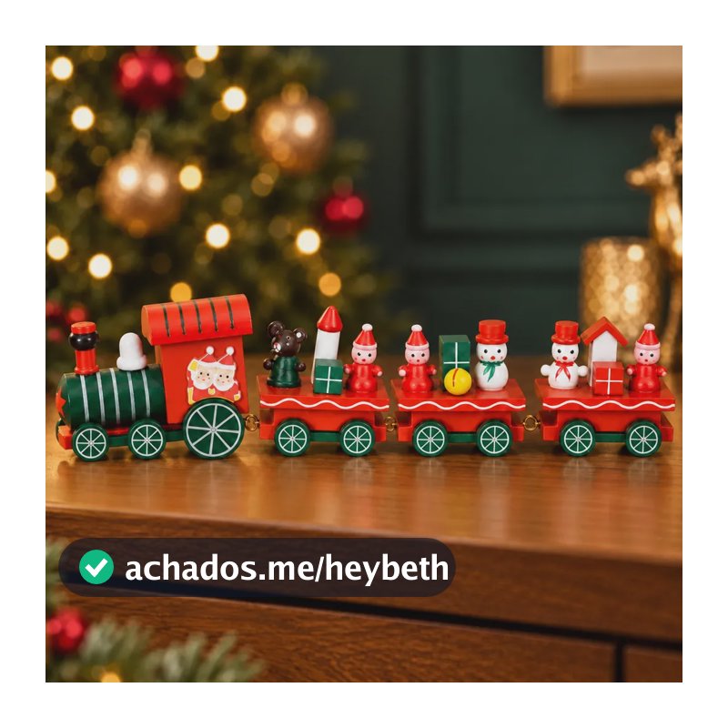 Trenzinho De Natal Em Madeira Enfeite Árvore Trem Decoração Vermelho E Verde