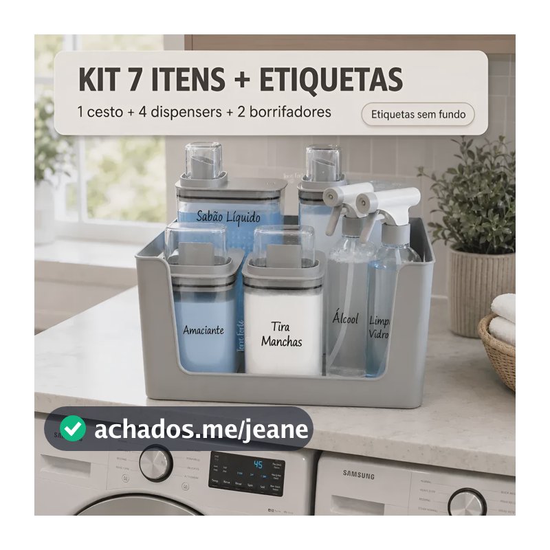 Kit Organizador Lavanderia Dispenser Sabão Cesto Borrifador Chumbo