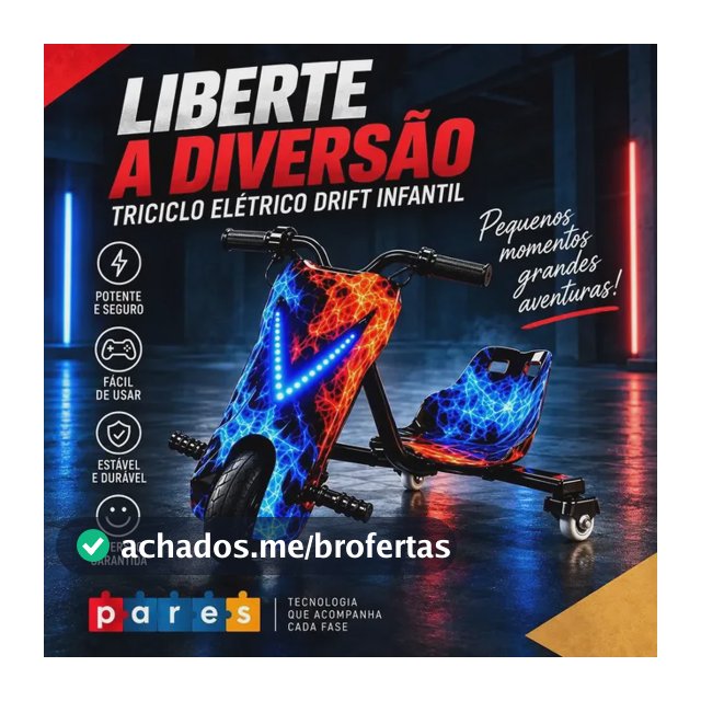 Patinete Elétrico Infantil Triciclo PARES Drift Bluetooth 3 Rodas Vermelho Diversão e Lazer + Kit de segurança