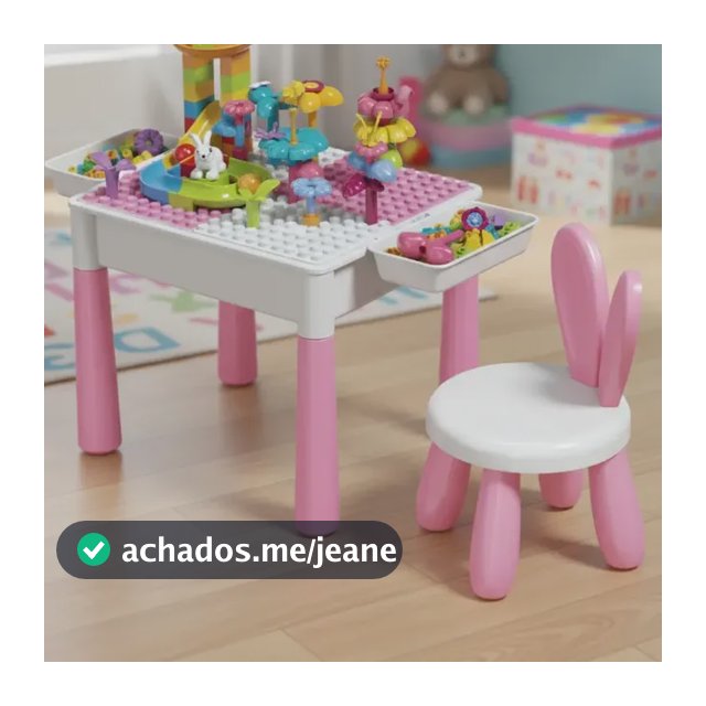 Mesa de Atividades Infantil 2 em 1 com Cadeira Orelhinha para Blocos de Montar e Desenhar Rosa
