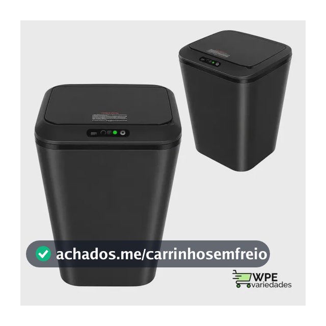 Lixeira Quadrada Preta 16L Inteligente Automática com Sensor para Banheiro e Cozinha