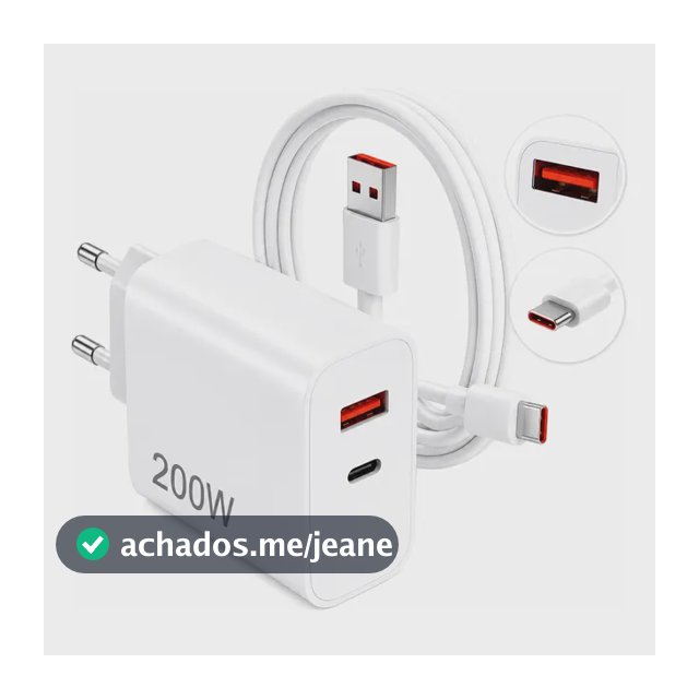 Carregador Turbo 200w Usb-c Usb-a Compatível Xiaomi Poco Branco