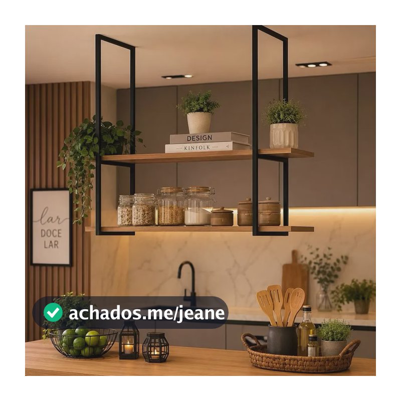 Nicho Prateleira Industrial Suspensa Teto Cozinha 70cm 3un Preto Fosco