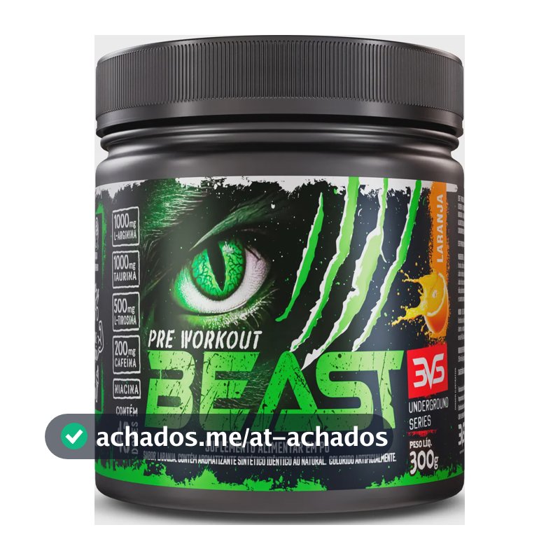 Pré-treino Beast 300g Sabor: Laranja - Ultra Concentrado - Promove Vasodilatação, Recuperação Energética, Aumento De Óxido Nítrico, Desintoxicação E Melhora De Concentração E Foco